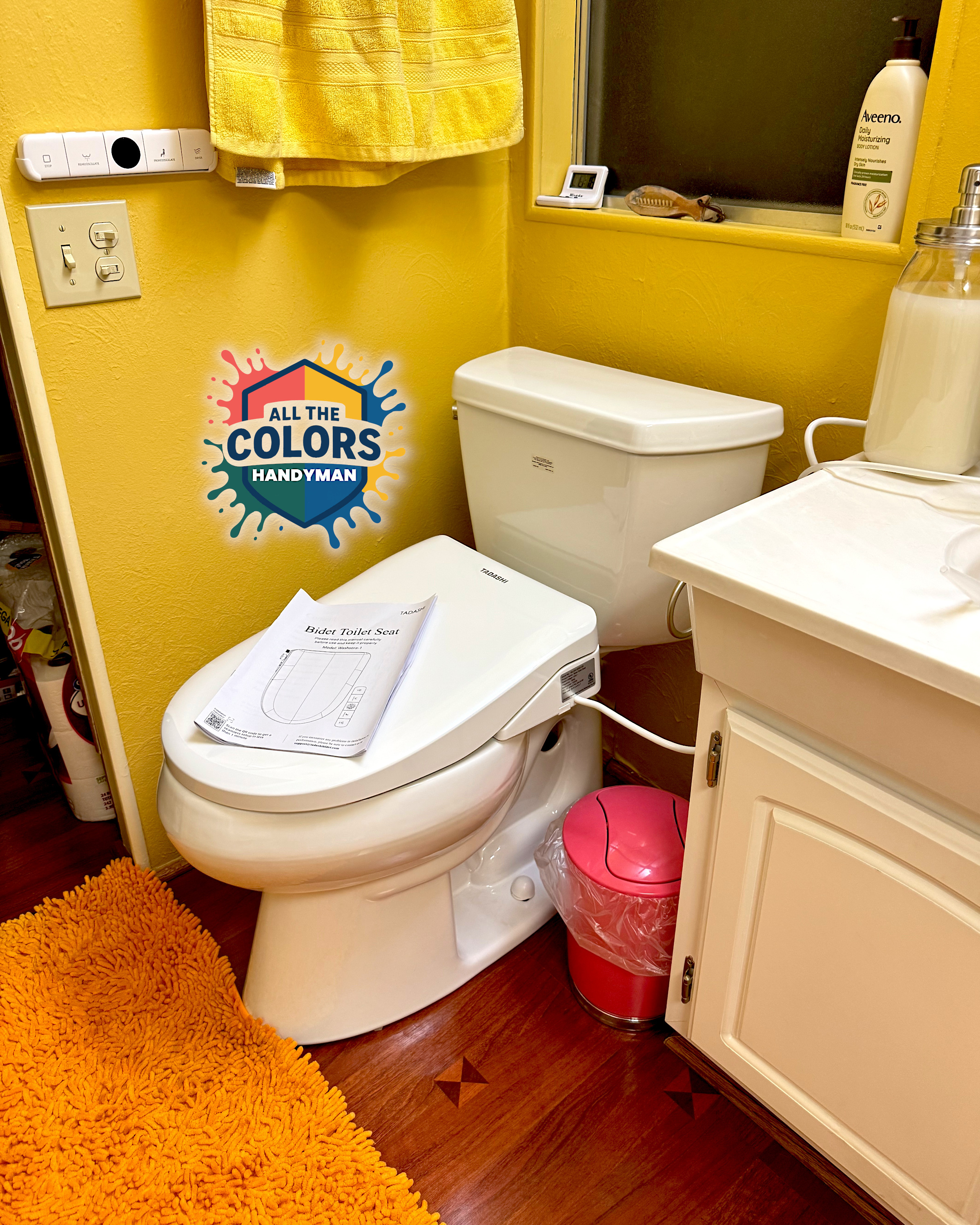 A screened porch from the outside. The oversize window is covered with sturdy screen material in black. The edges are neat and the spline is also black.